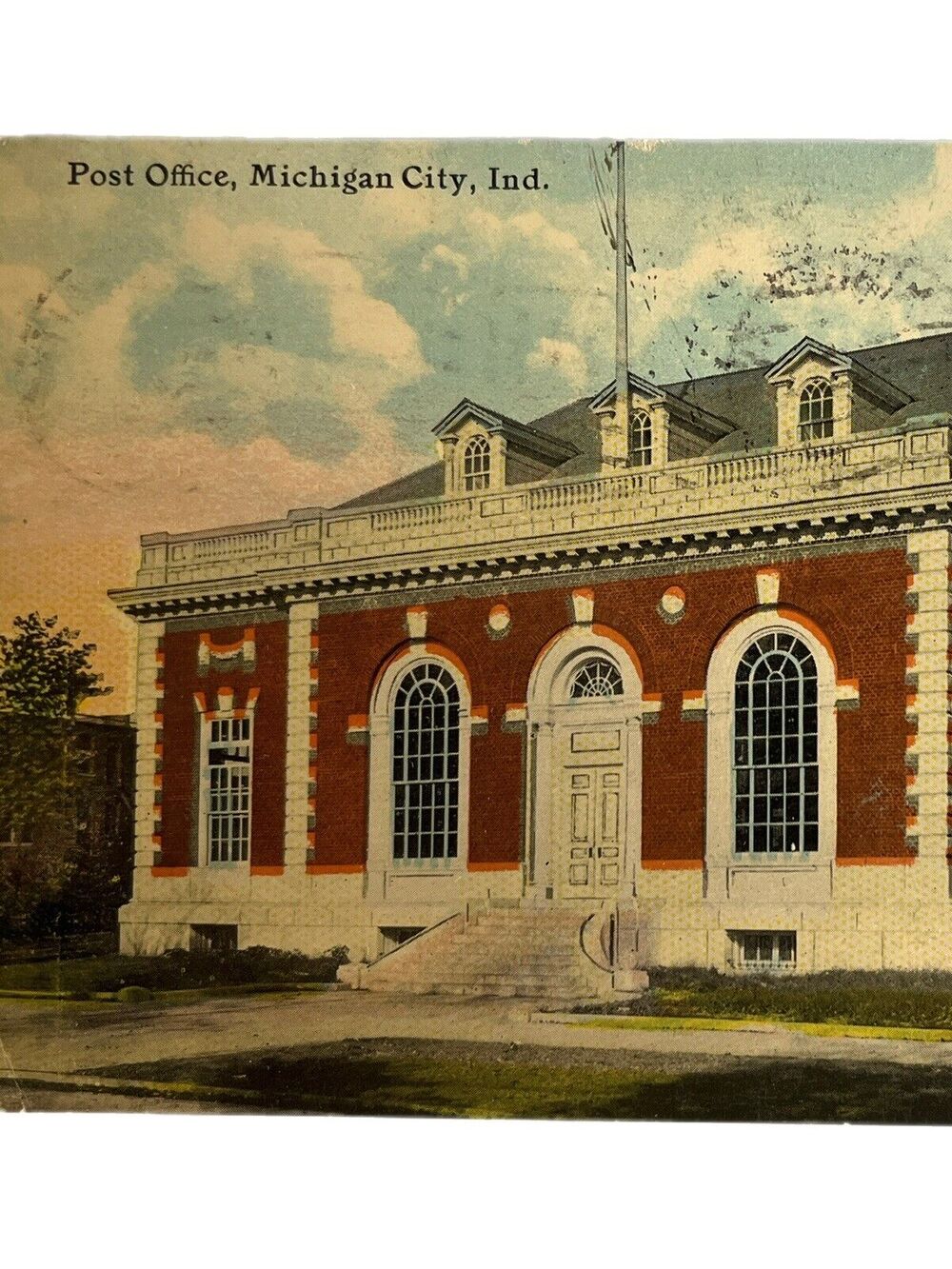 Antique 1911 Ephemera Lithograph Postcard US Post Office Michigan City IN Posted
